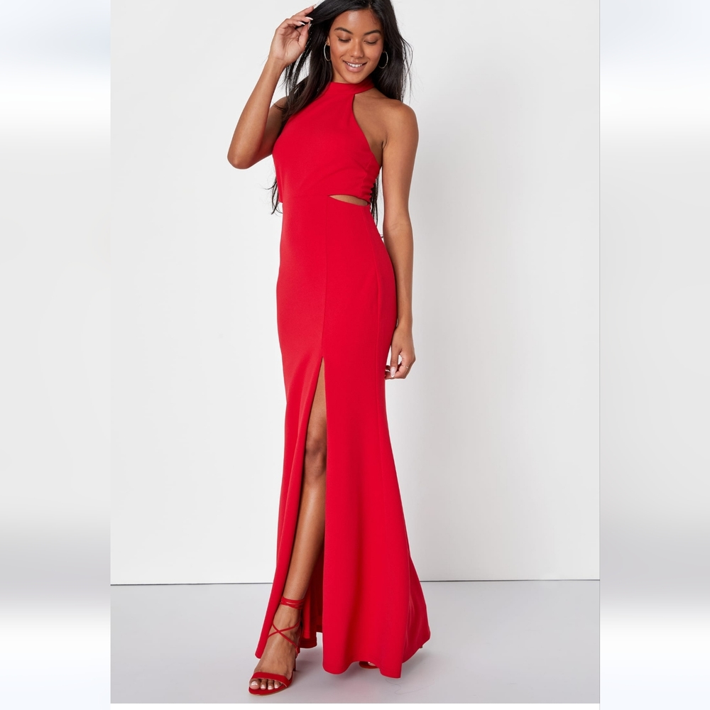 Midnight affair red cut-out halter maxi dress lulu's